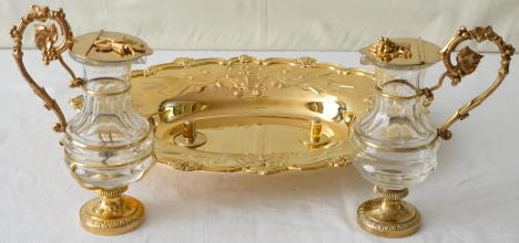 French antique solid silver gilt Baroque Chapel Set